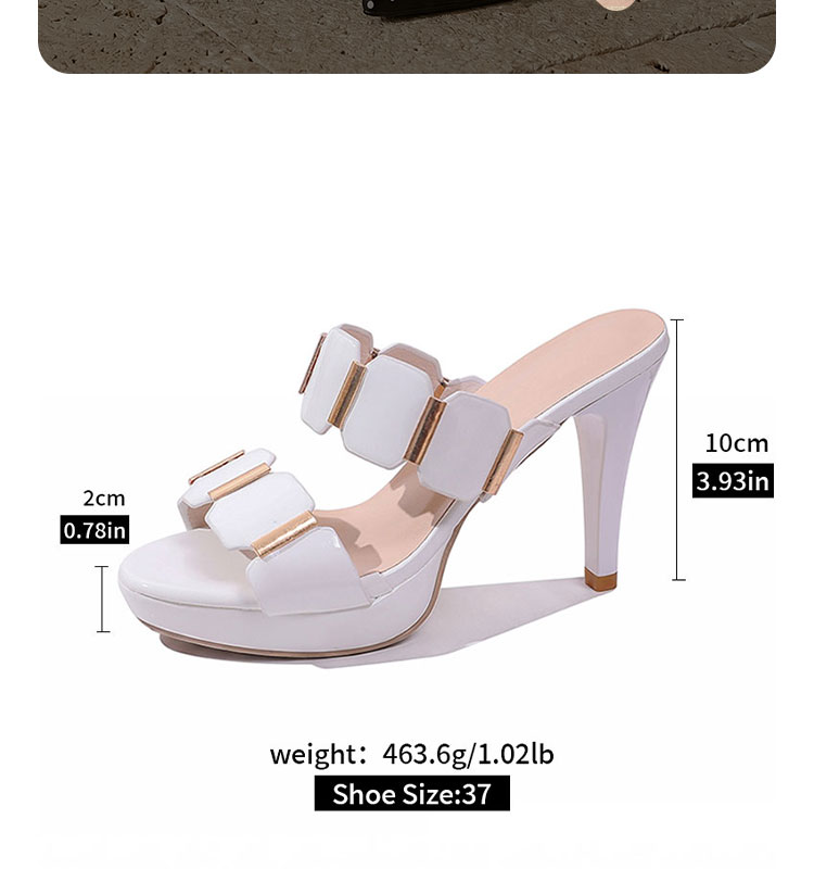 New Style Woman Sexy Pointed Toe High Heels Slippers Thin 10cm Two Octagonal PU Metal Pieces Connected to the Shoe Upper MuY255 detail