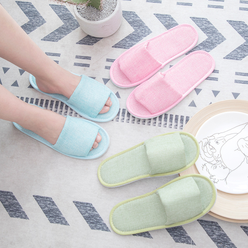 Eco-Friendly Linen Slippers with Open Toe Custom Logo Non-Slip and Comfortable Washable Hotel Amenities product view