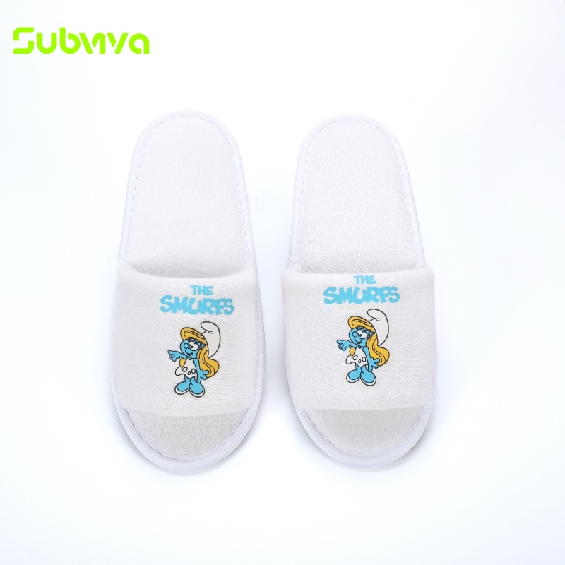OEM ODM Soft Fine Velvet Embroidery Disposable Spa Slippers EVA Anti-slip Open Toe Luxury Hotel Slippers detail