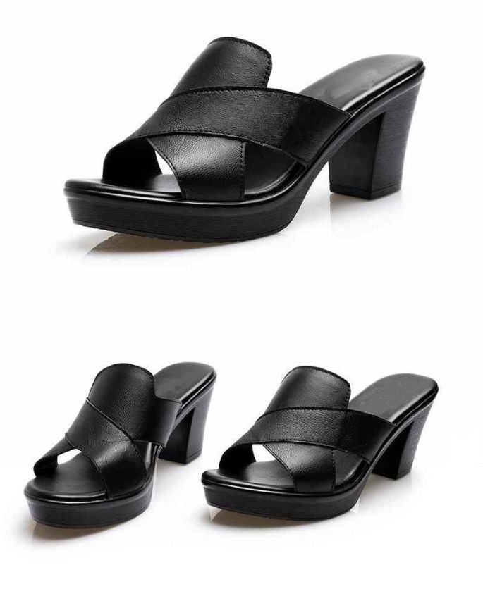 Cross-border Large Size Women's Summer Sandals Slippers Thick Wedge Heel Artificial PU Upper Rubber Outsole Lightweight detail