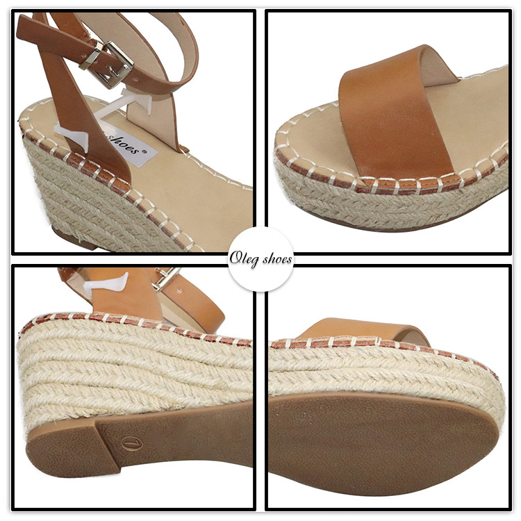 Women's Open Toe Leather Espadrille Wedge Sandals Fashion Casual Platform Heels Non-slip Tall Summer Shoes product view