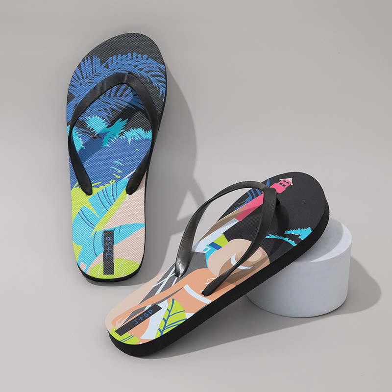 New graffiti flip flops summer colorful fashion clip on slippers personalized couple trend beach wholesale detail