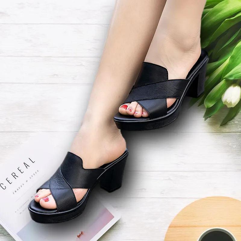 Cross-border Large Size Women's Summer Sandals Slippers Thick Wedge Heel Artificial PU Upper Rubber Outsole Lightweight product view