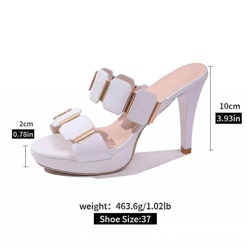 New Style Woman Sexy Pointed Toe High Heels Slippers  Thin 10cm Two Octagonal PU Metal Pieces Connected to the Shoe Upper MuY255 product view