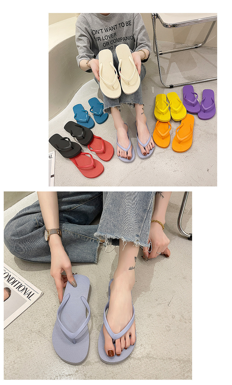 Simple Solid Color Comfortable Slippers Flip Flop Women Summer Korean Fashion Casual Non-Slip Couple Flip Flops Breathable Beach detail