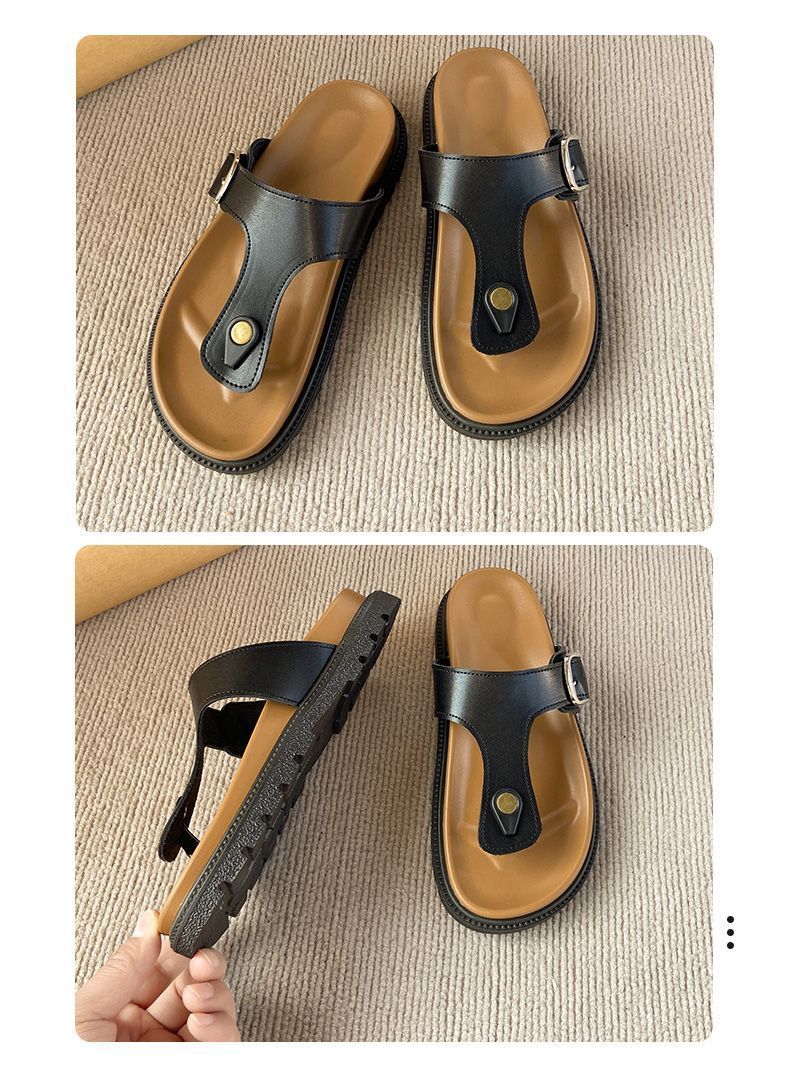 Women T-Strap Metal Buckle Platform Flip Flops African Market Ladies Thick Non Slip Sole Casual Street Beach Slippers detail