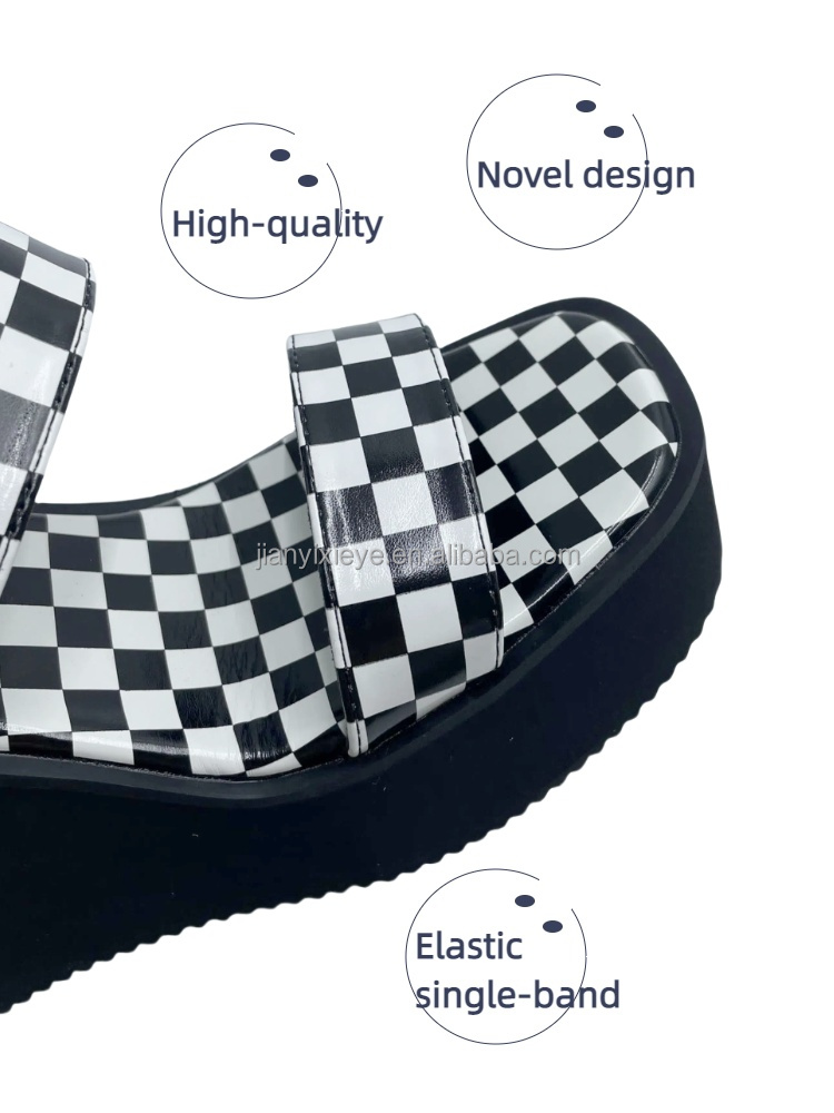 Black White Square Toe Heeled Sandals Women Thick Sole Platform Wedges Customized High Quality Summer Fashionable detail