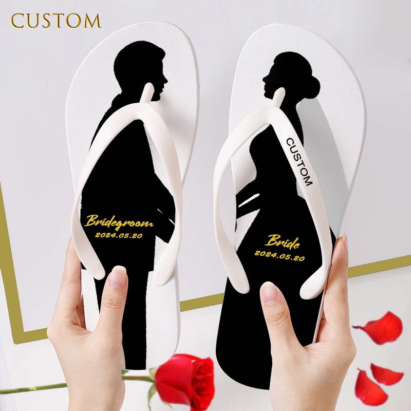 Personalized Design Beach Bride White Women's Flip-Flops Custom Sublimation Flip Flops Wedding Custom Logo For Guests Men Women