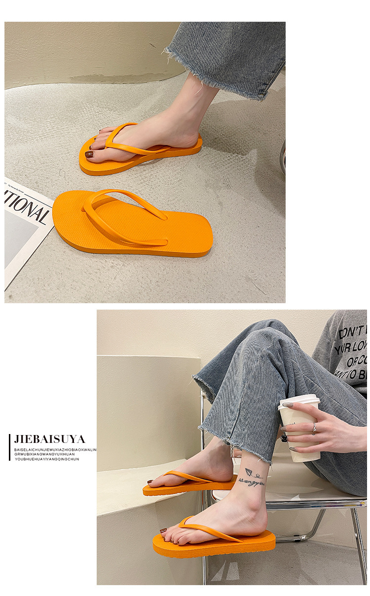 Simple Solid Color Comfortable Slippers Flip Flop Women Summer Korean Fashion Casual Non-Slip Couple Flip Flops Breathable Beach detail