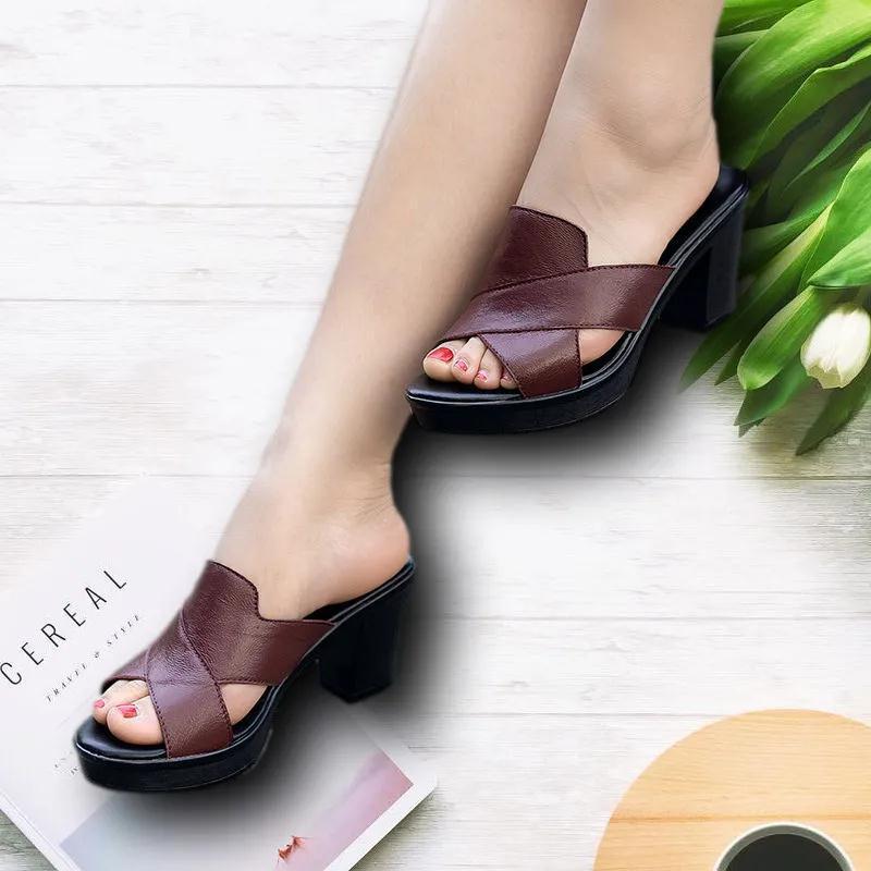Cross-border Large Size Women's Summer Sandals Slippers Thick Wedge Heel Artificial PU Upper Rubber Outsole Lightweight product view