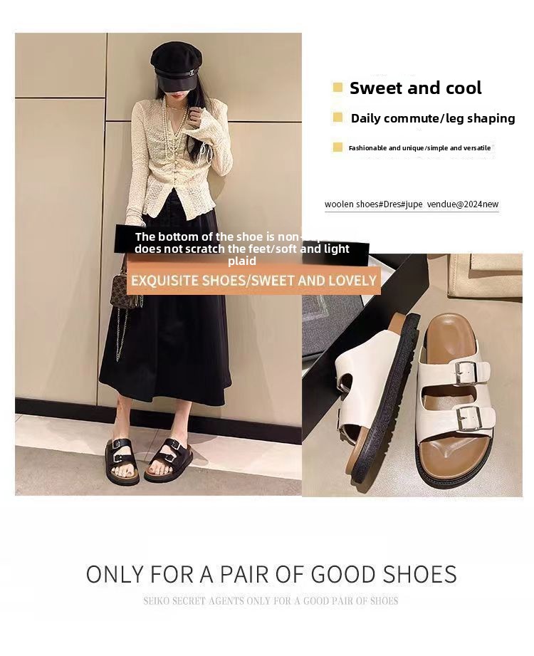 Thick-Soled for Sandals Women's Outdoor New Retro Casual PVC Belt Buckle Open-Toe Slide Non-slip Color product view