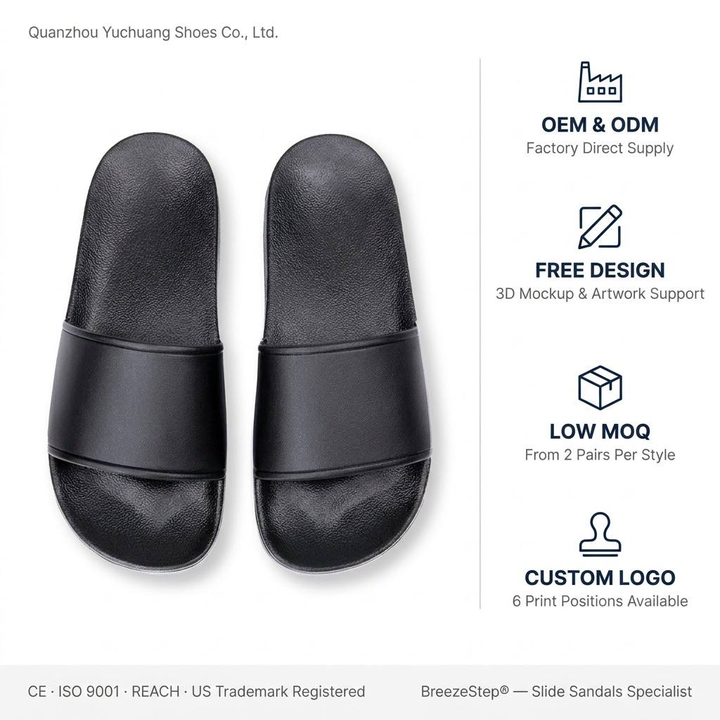 Free Design Custom Printed Logo Personalized Soft Sole One-piece Molding PVC Material Bathroom Pool Slides Slippers detail