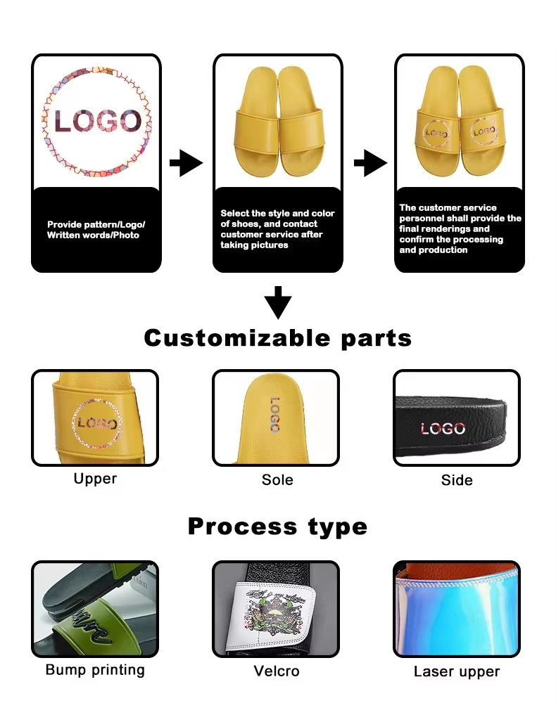 Free Design Custom Printed Logo Personalized Soft Sole One-piece Molding PVC Material Bathroom Pool Slides Slippers product view