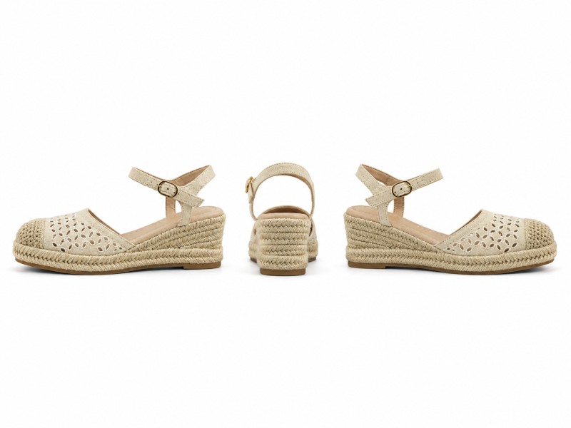 Low MOQ Women's Summer Hollow Out Floral Canvas Espadrilles Wedge Sandals Closed Toe Ankle Strap Platform Factory Custom OEM ODM detail