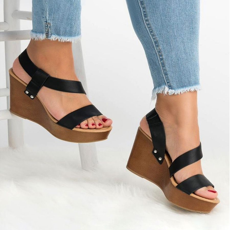 Summer Latest Fish Mouth Open Toe Platform Heeled Sandal Slingback Ankle Strap Wedges Sandals for Women product view