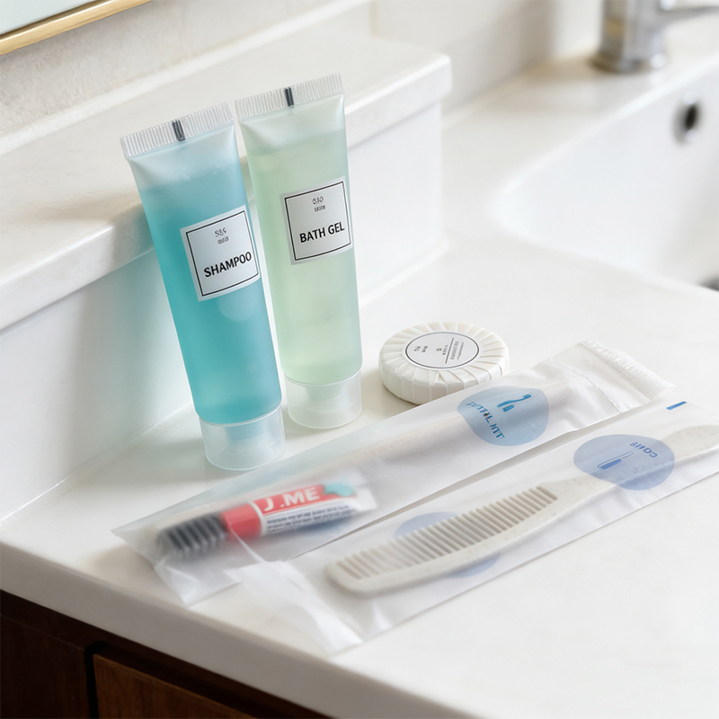Wholesale Custom Airbnb Disposable Unisex Slippers Wash Set Hotel Luxury Bathroom Shampoo Toiletries Amenity Set product view