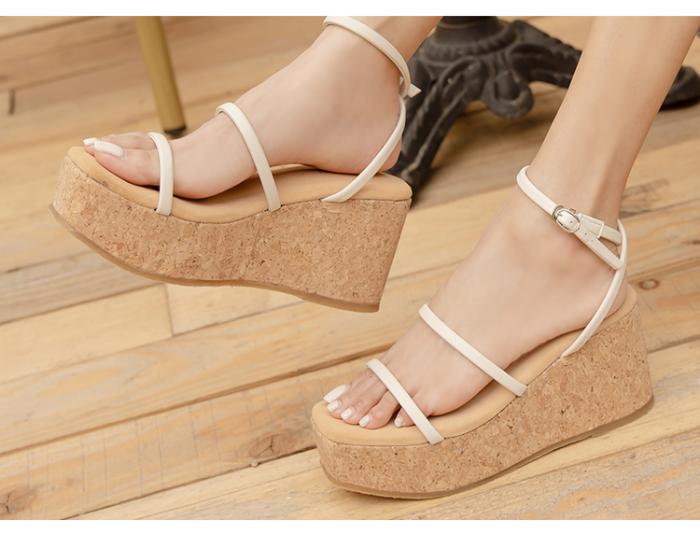 Ann'S White Platform Wedges Ankle Strap Open Toe Soft Triple Straps Women's Low Heel Water-repellent Non-Slip Shoes detail