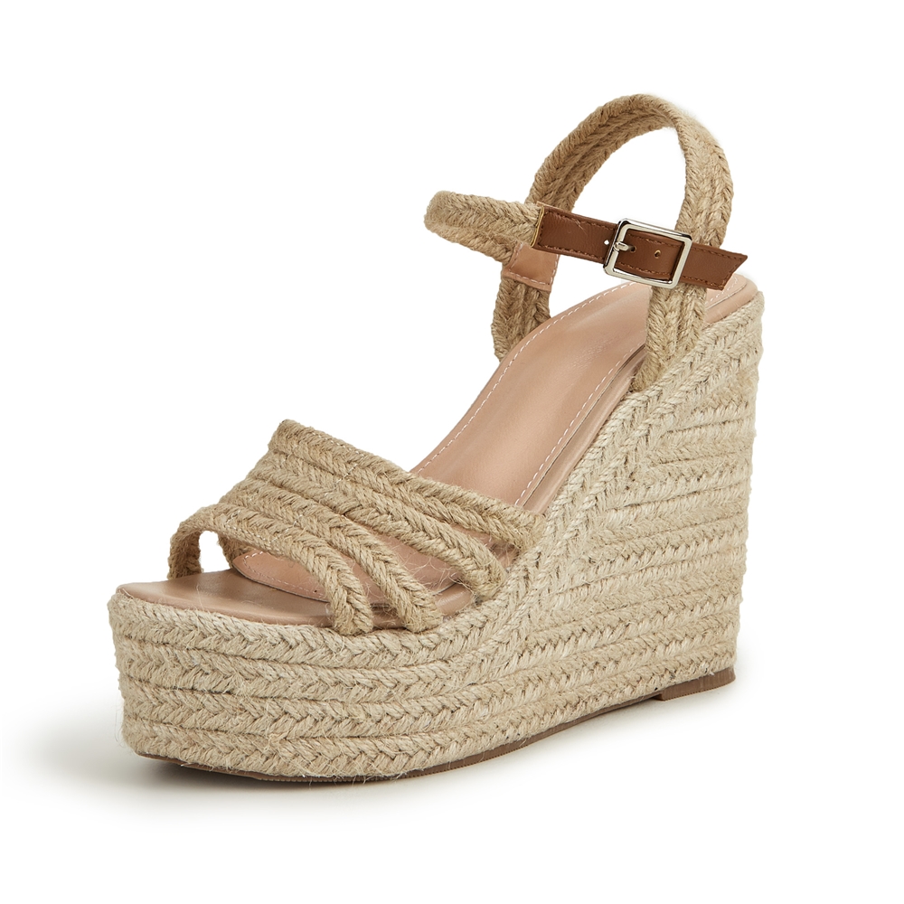 European Fashion Trendy Strap High Heel Women's Open Toe Winter Suede Platform Espadrille Wedge Sandals detail