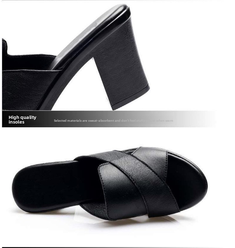 Cross-border Large Size Women's Summer Sandals Slippers Thick Wedge Heel Artificial PU Upper Rubber Outsole Lightweight detail