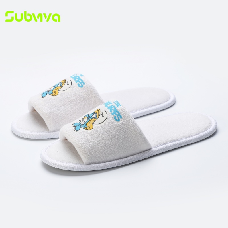 OEM ODM Soft Fine Velvet Embroidery Disposable Spa Slippers EVA Anti-slip Open Toe Luxury Hotel Slippers detail