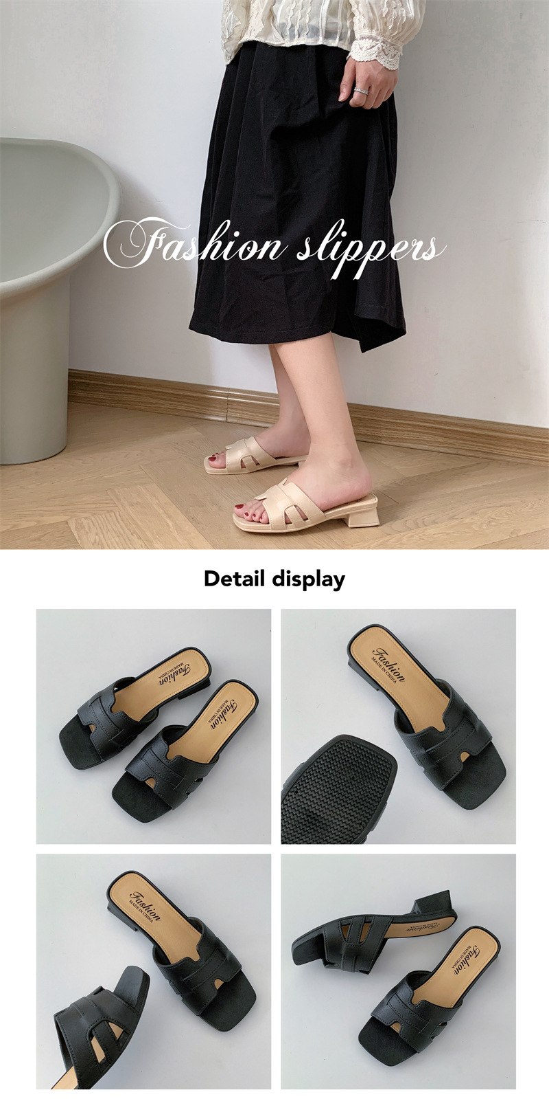 New women's shoes solid color casual summer wedge sandals fashionable slippers for women detail