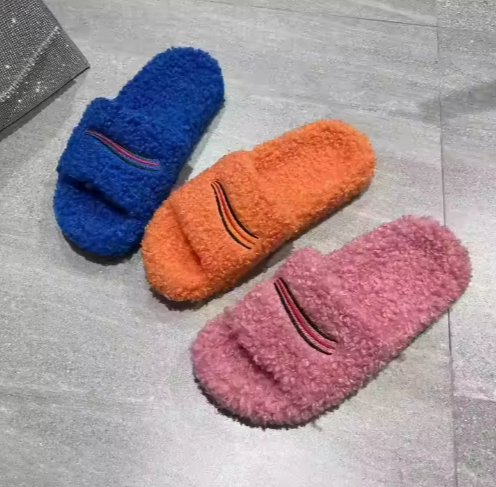 Custom Warm Sandals for Men and Women Indoor Slippers Furry Slide with Embroidery product view