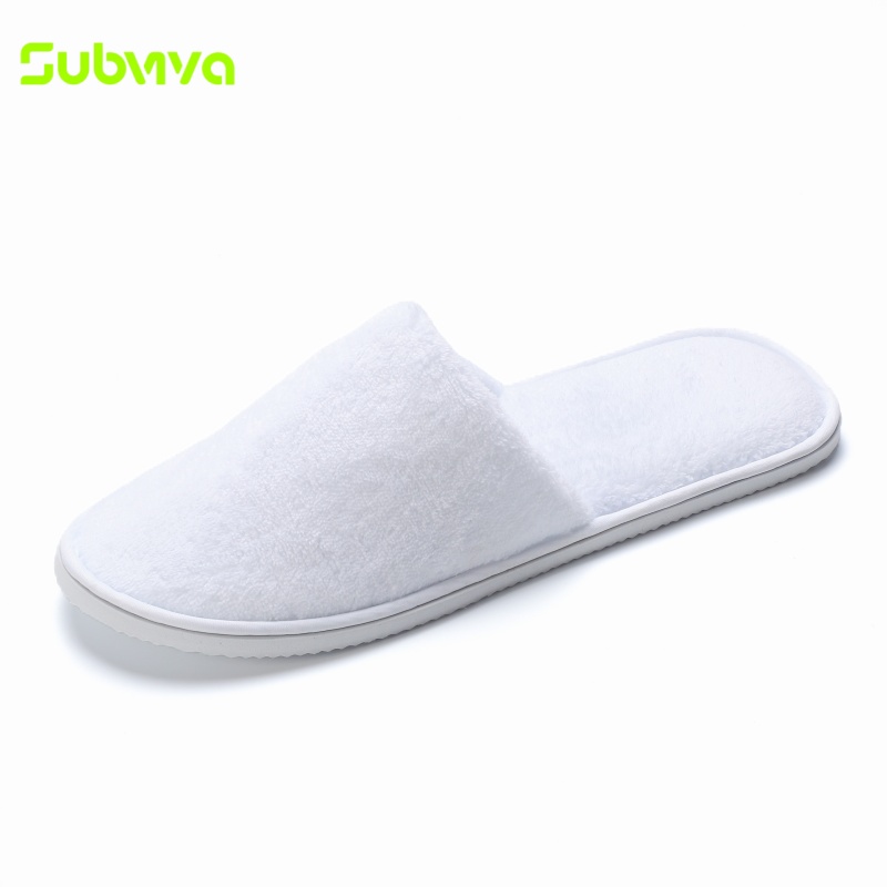Custom Coral Fleece Closed Toe SPA Resort Hotel Slippers Non Woven Packaging Disposable Hotel Amenity Slippers detail