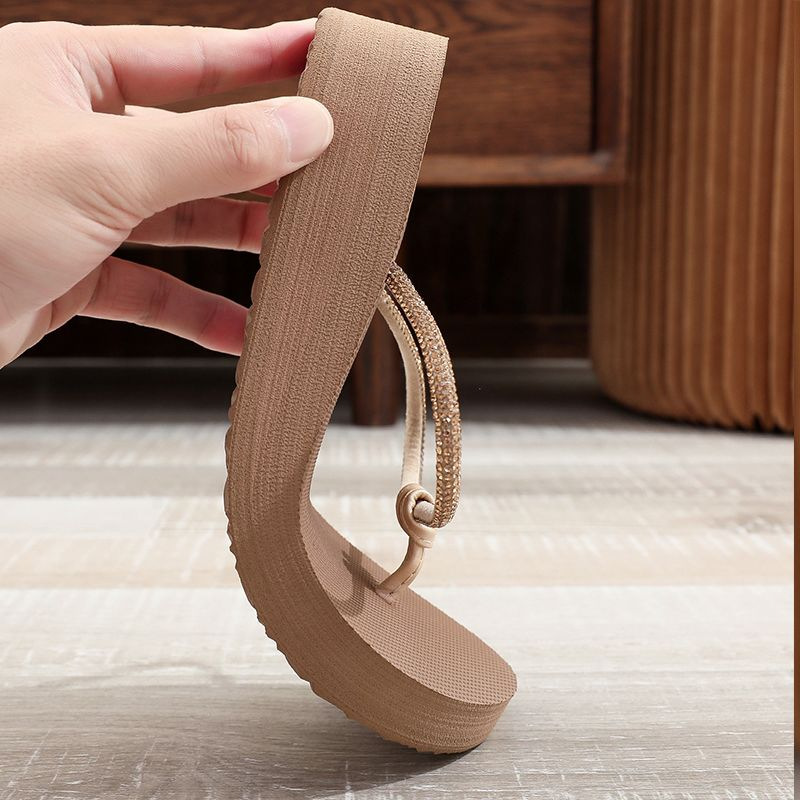 Womens Rhinestone Flip-Flops Wedge Sandals Non-Slip Summer Korean-Style Beach Platform Sandals Versatile Casual for EVA detail