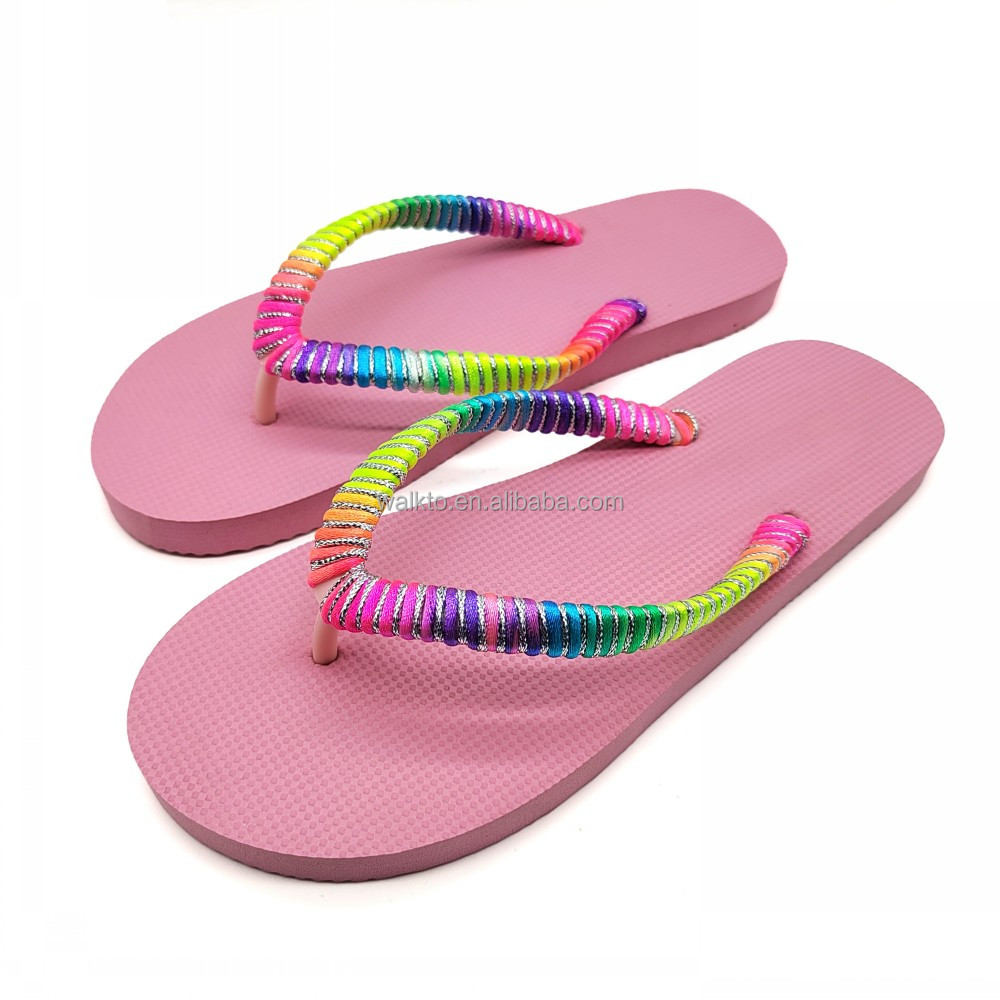 Custom Light Weight Casual Fashion Comfortable Colorful Strap Indoor Summer Flip Flop Slipper for Woman detail