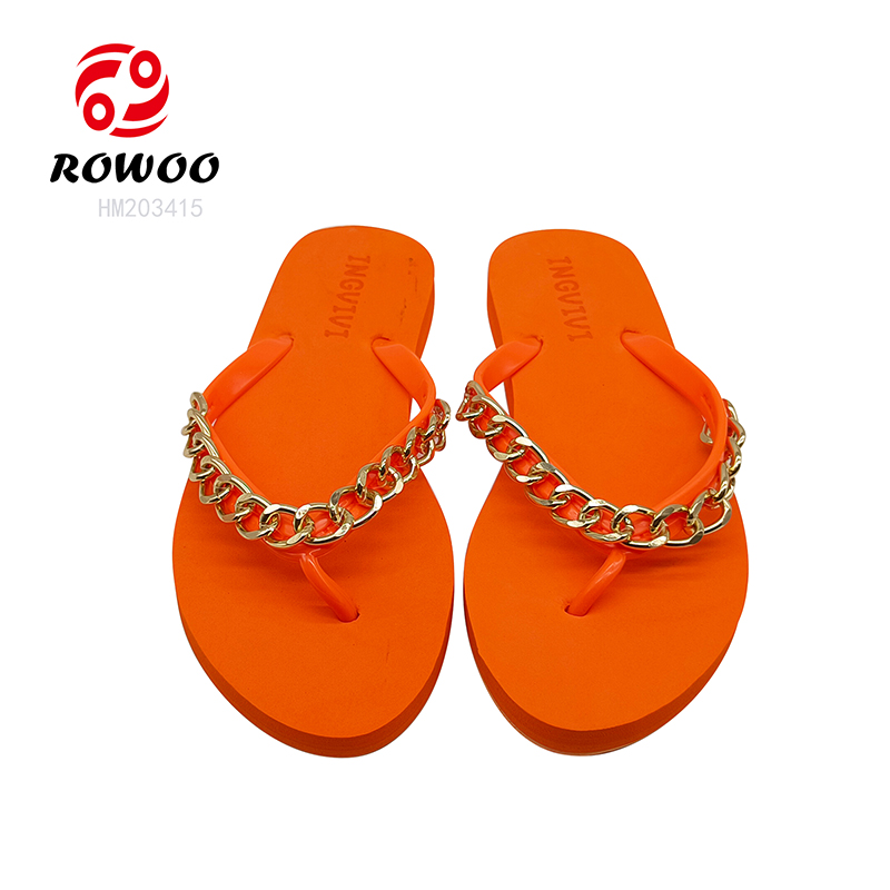 Women Trend Bright Flip Flops Summer Beach Flats Flip-flops High-end Metal Chain Fashion Slippers Flip-Flops product view