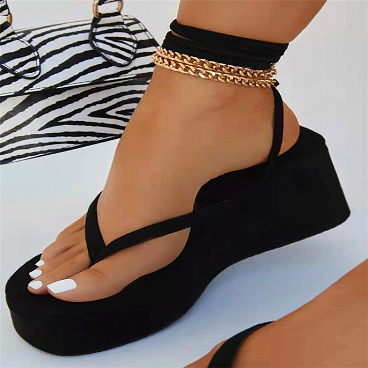 2025 Autumn European American Women's Wedge Heeled Anti-Slippery Plus Size 43 Yards Thin Heel Outdoor Shoes Summer product view