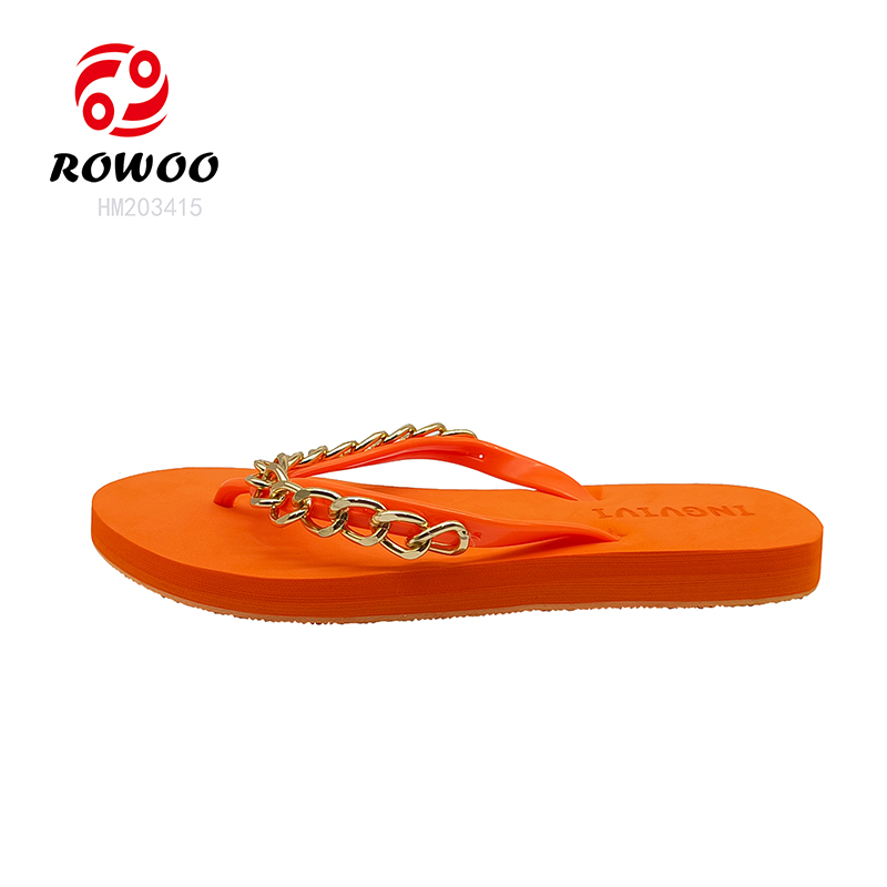 Women Trend Bright Flip Flops Summer Beach Flats Flip-flops High-end Metal Chain Fashion Slippers Flip-Flops product view