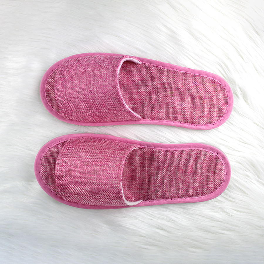 Eco-Friendly Linen Slippers with Open Toe Custom Logo Non-Slip and Comfortable Washable Hotel Amenities detail