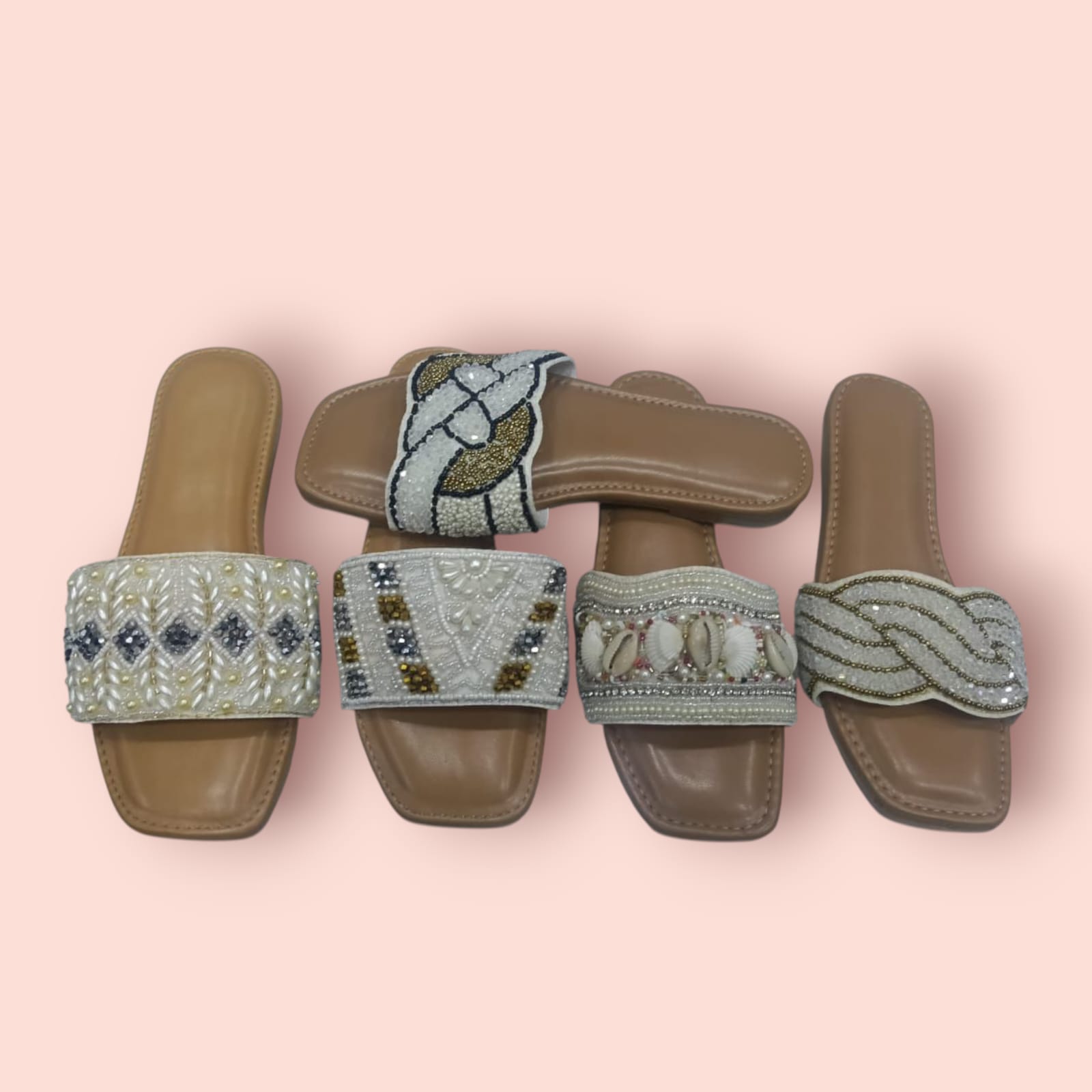 Stylish Lightweight Women's Bead & Stones Crystal Flip-Flops and Sliders Fashion Trend Platform Sandals detail