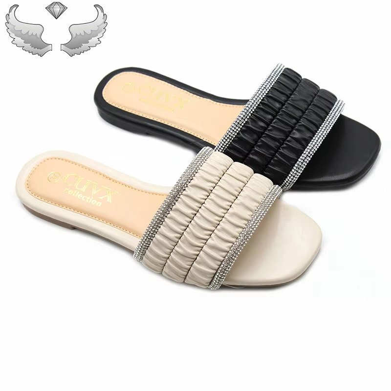 New slippers Women must Wear the Beach in Summer Flip-flops Soft Bottom Folds Striped Rhine-diamond Lady slippers