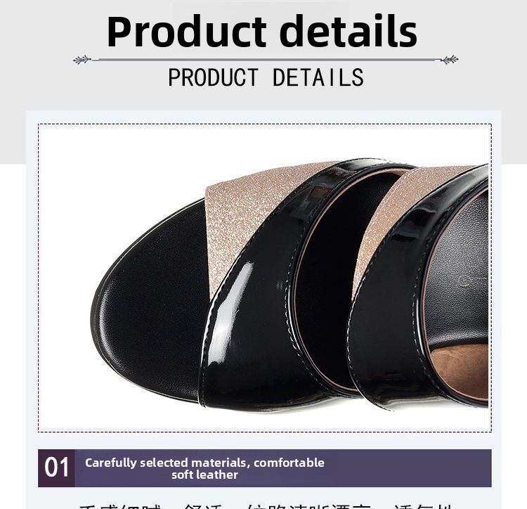 Cross-Border New Chunky-Heel Rubber High-Heel Slippers PU Sandals Women Single-Layer Casual Sports Autumn Slip-On 6-8cm Backless detail