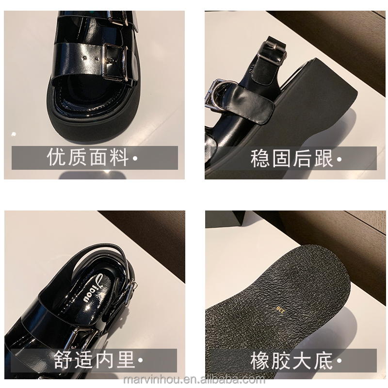 Dropshipping Custom Logo Silver Wedges Sandals Women Metal Buckle Summer Ladies Fashion Design Chunky Sandals detail