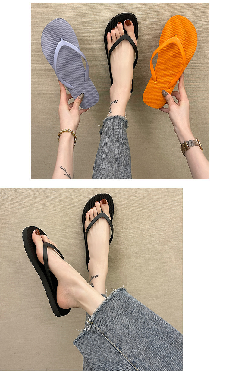 Simple Solid Color Comfortable Slippers Flip Flop Women Summer Korean Fashion Casual Non-Slip Couple Flip Flops Breathable Beach detail