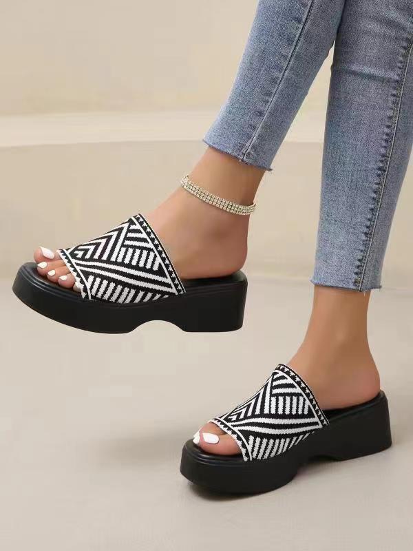 European American One-Line Wedge Thick-Soled Slippers Platform Design Large Size Direct Manufacturer Source for Cross-Border detail