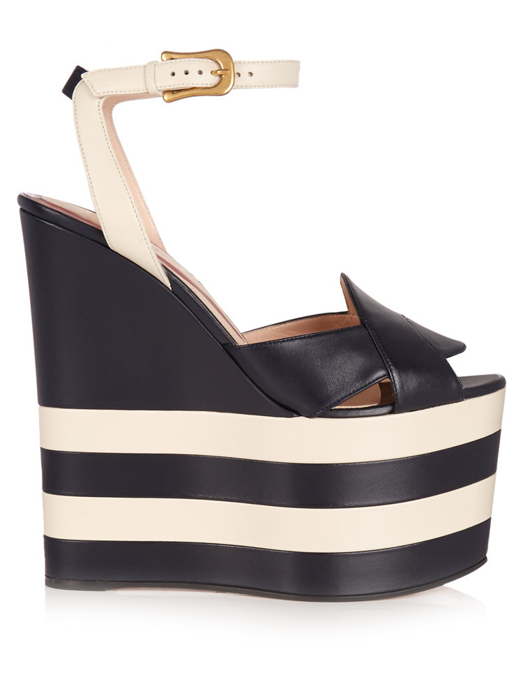 2021 European American Women's Large Size Fashion High-Heeled Wedges Sandals New Buckle Color-Matching Design Cross-Border High detail