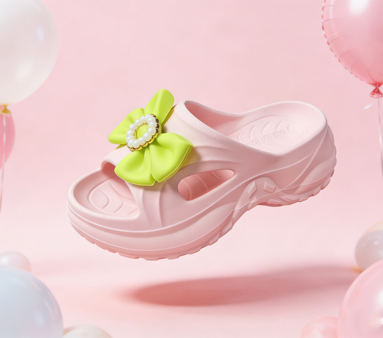 Women's High Heel Indoor Slide Sandals Flower Decoration Soft Cushioned EVA Peep Toe Korean Fashion Style Cartoon Pattern All detail