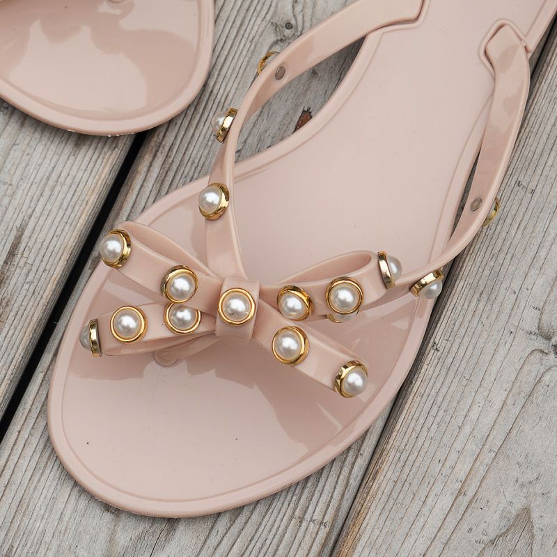 Pearl Flip Flops Women Flat Outdoor slippers Ladies Solid Color Home Jelly Color Beach PVC Flip Flops Pearl slippers detail
