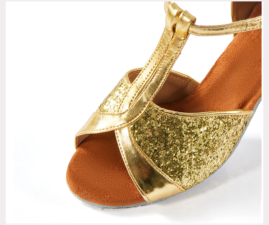 BXS02 Wholesale Sequin Ladies Latin Dance Heels Soft Suede Sole Ballroom Tango Modern Waltz for Competition Training detail