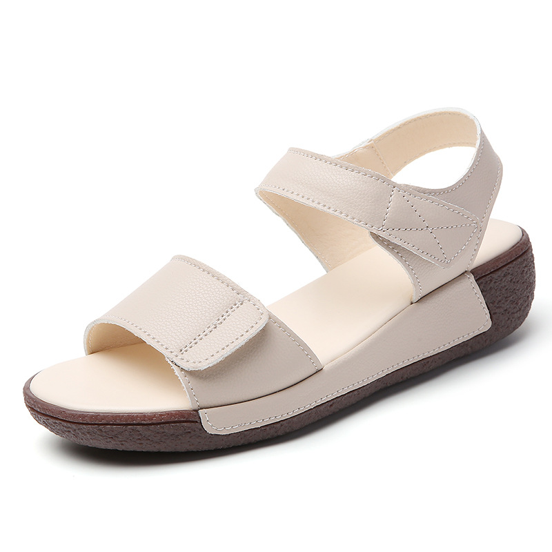 Women's Summer Comfortable Genuine Leather Wedge Sandals Open Toe with Thick Sole Lace-Up Closure Soft Outdoor Wear for Moms product view