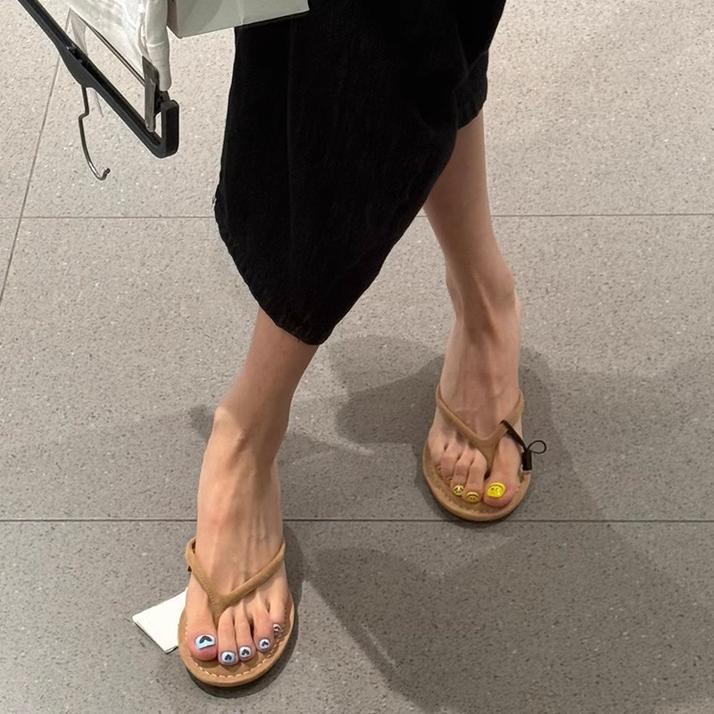 Z-style 2026 New Light Brown Microfiber Slip-on Flip-flops Womens Outdoor Summer High-heel Slides Rubber Outsole Split Toe product view