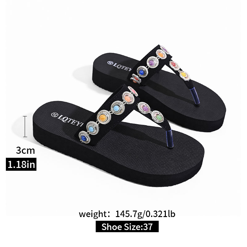 New Style Woman Shoes Sexy High Heels Slippers Wedge Heel 3cm Flip Flops Black Strap with Inlaid Colorful Sequins Upper JY-S44 product view