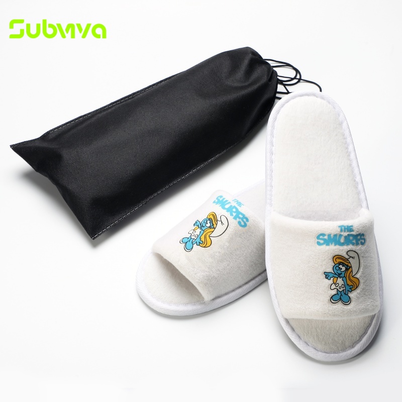 OEM ODM Soft Fine Velvet Embroidery Disposable Spa Slippers EVA Anti-slip Open Toe Luxury Hotel Slippers detail