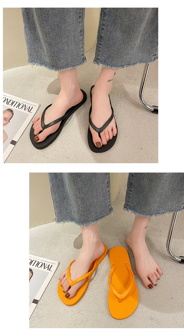 Simple Solid Color Comfortable Slippers Flip Flop Women Summer Korean Fashion Casual Non-Slip Couple Flip Flops Breathable Beach detail