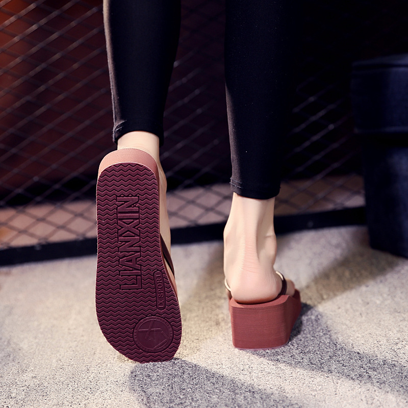 Custom Logo Women High Wedge Flip Flops Light Weight Breathable Soft EVA Thick Platform Beach for Summer Outdoor Use detail