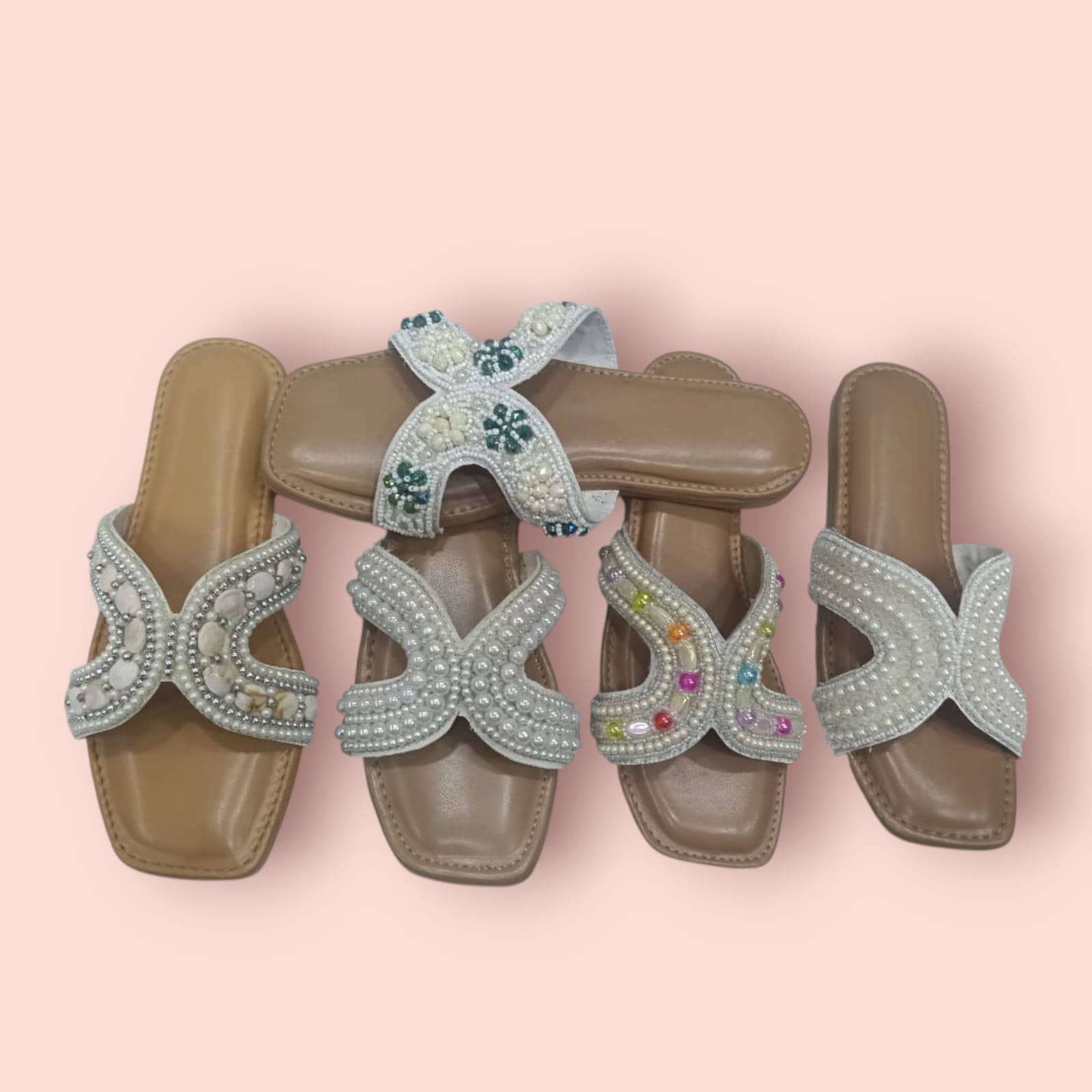 Stylish Lightweight Women's Bead & Stones Crystal Flip-Flops and Sliders Fashion Trend Platform Sandals detail